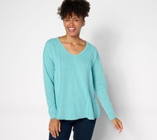 Denim & Co. Women's Top Sz 2XS (XXS) Canyon Retreat Long Sleeve Raw Blue A636394