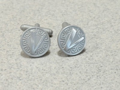 Spartan Greek Key Lambda Cufflinks  Gray Metal Bullet Back   GR0010