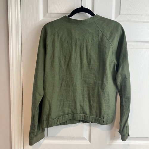 Sanctuary For Anthropologie Linen Bomber Jacket Camo Green Size M - Picture 2 of 7