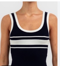 H M Divided Pullover Preppy Knit Tank Top Blue  Ivory Striped size XS
