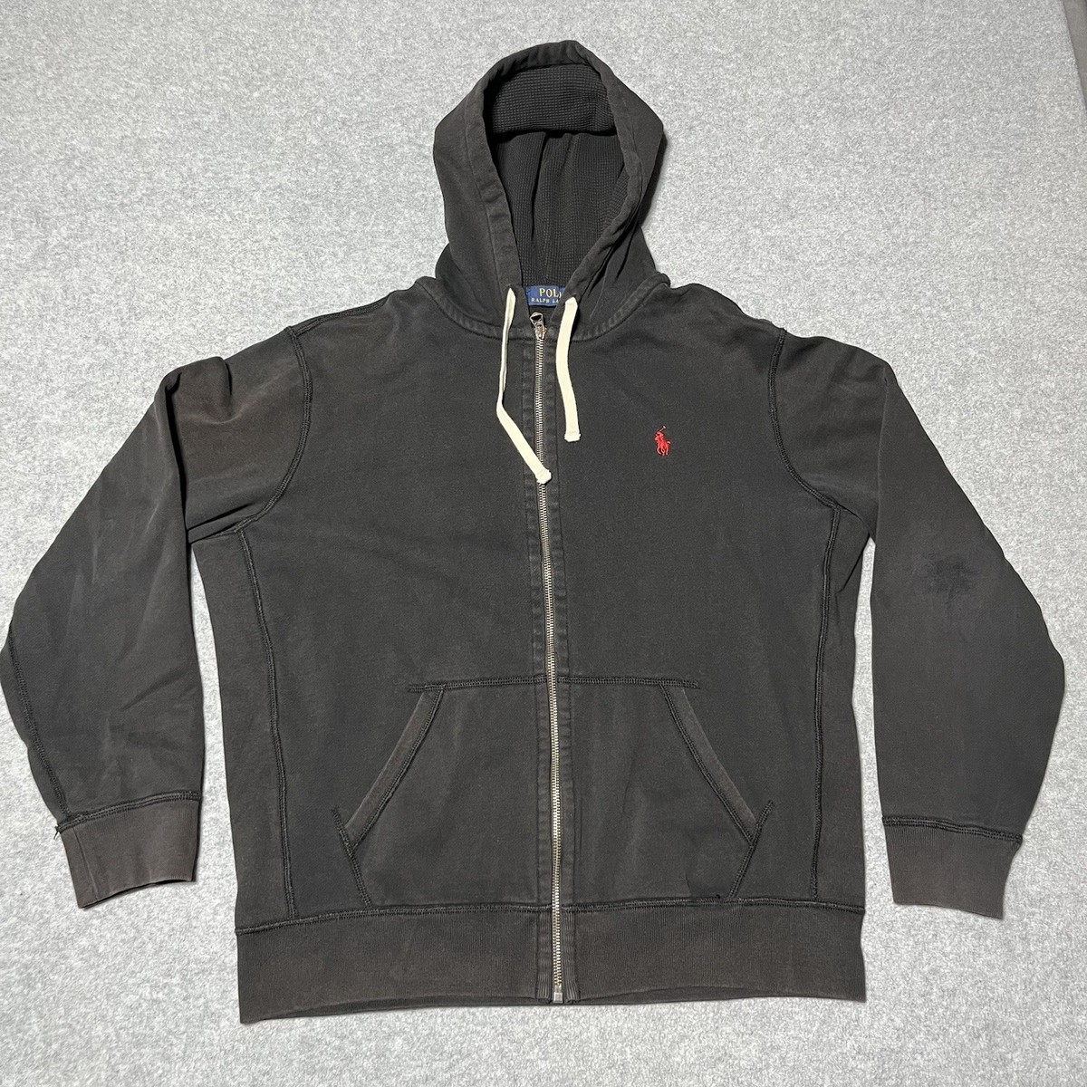 Polo Ralph Lauren Fleece Hoodie Size Large Lined Hood Black