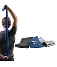 Set Of 3  Non Latex TheraBand : Blue Black Silver: Each Band Is 4 Feet Long