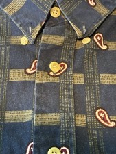 VTG 90s Natural Issue Paisley Plaid Shirt Mens XL Navy Blue Grandpa Core