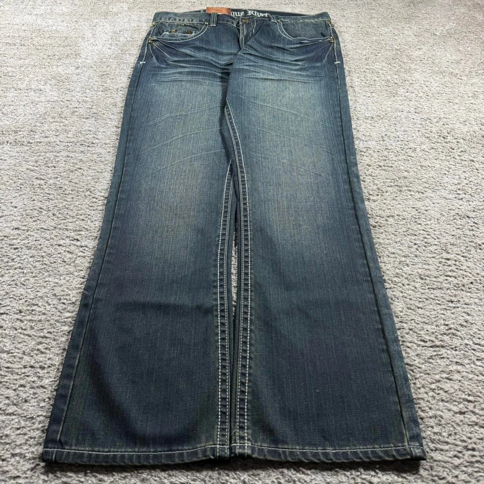 Pantalones de mezclilla patinador con tachuelas adornados bota recta grunge remache antiguos nuevos con etiquetas Foto 2 de 4