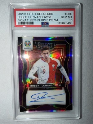 2020 Select UEFA Euro Robert Lewandowski Purple Prizm 18/75 Auto PSA 10