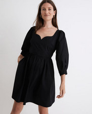 Madewell Poplin Puff Sleeve Mini Dress 4 Black NEW