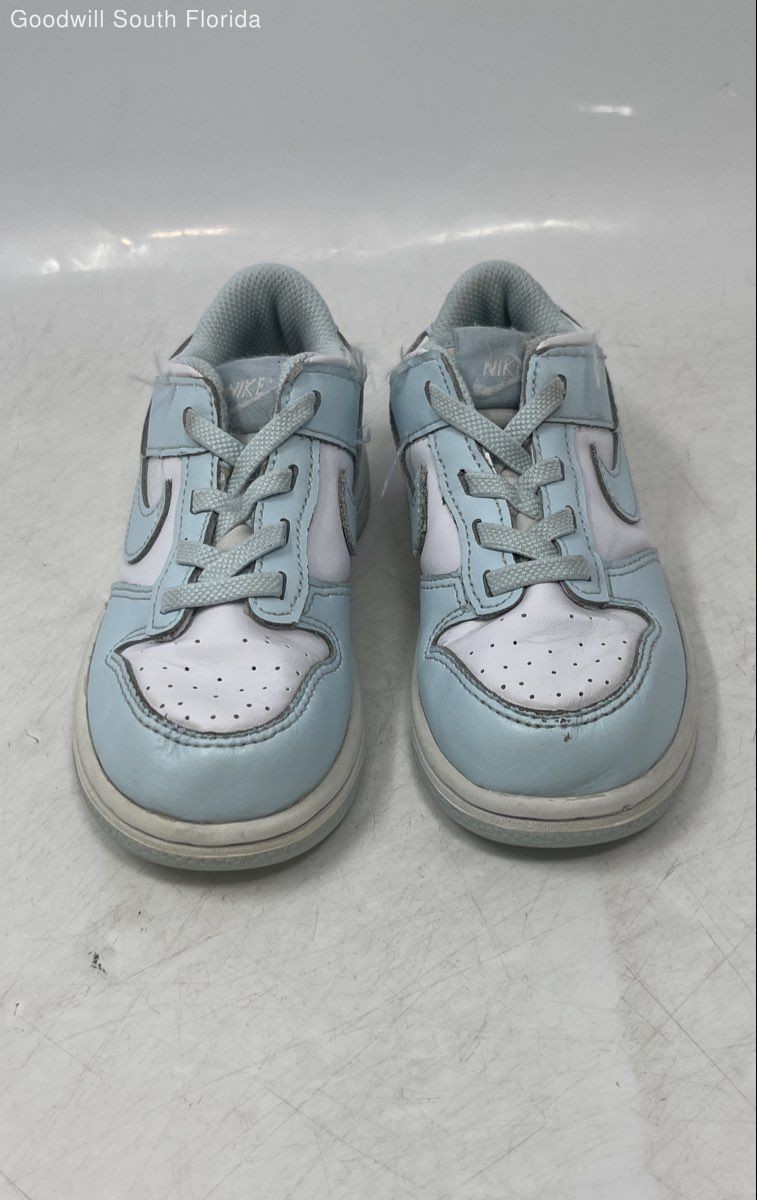 Nike Kids Dunk Low FB9107-105 Blue And White Leather Sneakers Shoes Size 10C thumbnail 2