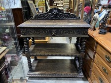 stunning antique Victorian carved oak buffet or dumb waiter intricate Green Man