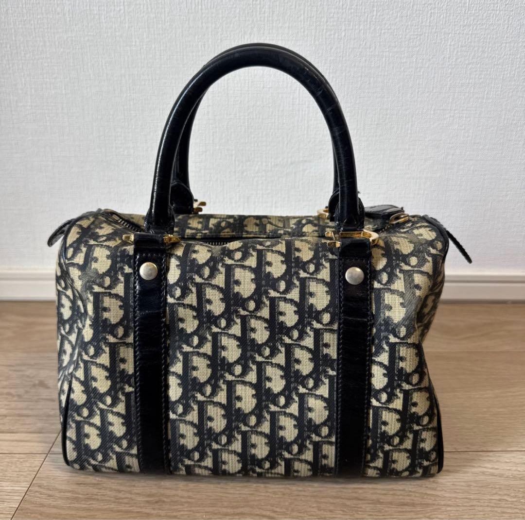 CHRISTIAN DIOR Canvas Leather Mini Boston Bag Black Oblique Hardware Vintage