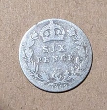 Rare 1909 King Edward VII British Silver Sixpence Coin