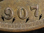 1907 Indian Cent AU **SNOW 40 MISPLACED DIGITS IN THE DENTICLES**