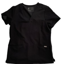 Figs Scrub Top Women  s S Black Technical Collection Casma Three Pocket Style EUC