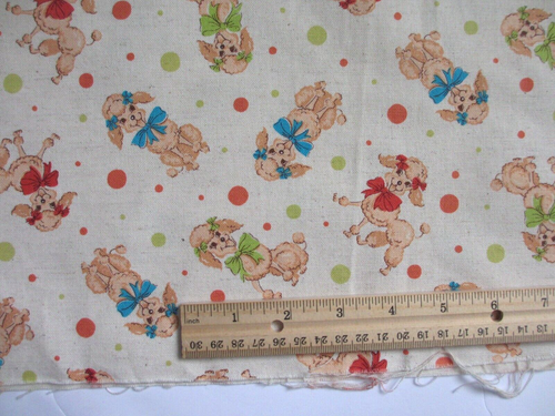 KOKKA Cotton Canvas Fabric CORAL PINK POODLES with Bows 23" X 22" - Picture 4 of 5