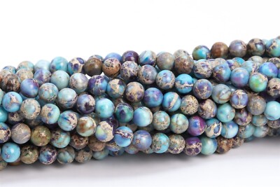 Icy Blue & Purple Sea Sediment Imperial Jasper AAA Round Bead 4/6/7-8/10/11-12MM