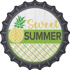 Sweet Summer Pineapple Novelty Metal 12"  Bottle Cap Aluminum Sign
