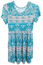 Longyuan Womens S Mini Dress Paisley Pleated Short Sleeve Pockets Boho Hippie 