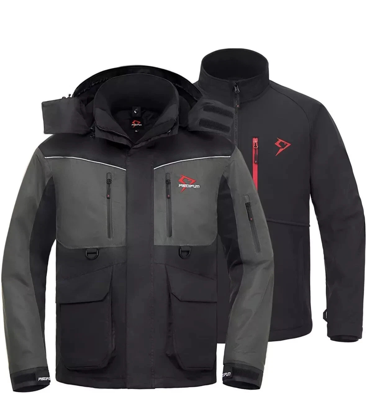 PISCIFUN ICE FISHING JACKETS, INSULATED, FLOATING, WATERPROOF, SIZE SMALL-GRAY
