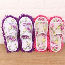 Women Floor Mop Dust Cleaning Slippers Open toe Printing House Shoe Detachable