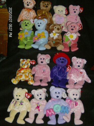 Ty Beanie Babies ❤️ Mothers Day Bear & Flower Bears, Ruby Red Hat & Promise New  - Picture 1 of 18