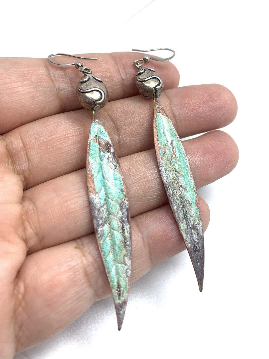 hand crafted copper sterling silver earrings - image 1