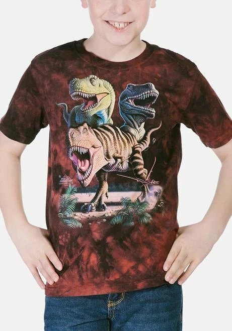 Camisa The Mountain Dinosaur T-Rex Collage Rojo Reptil Fantasía Algodón Niños L-XL Foto 2 de 4