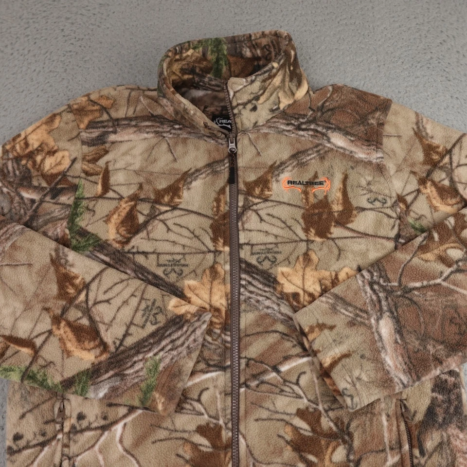 Realtree Camo Jacket Mens Medium Green Brown Woodland Fleece Full Zip Hunting - Image 4 of 4