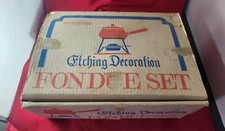 Vintage Marufuto Etching Decoration Fondue Set NIB Candle Operated Japan