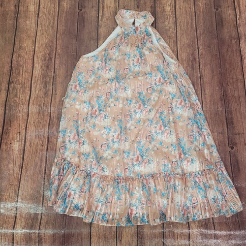Lulus Womens Dress Beige XS Shimmer Mini Halter Lined Pleated Hem