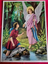 St Raphael Archangel Italy Lithograph Print Never Used 7 1/4" x 10 6/16"