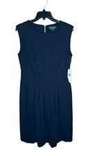 Lauren Ralph Lauren Dress Navy Blue Sleevless sz 12 NEW Pleated m2