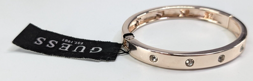 Guess Rose Gold Tone Clear Sparkly Rhinestone Hinged Bangle Bracelet 1/4" Wide - Picture 5 of 5