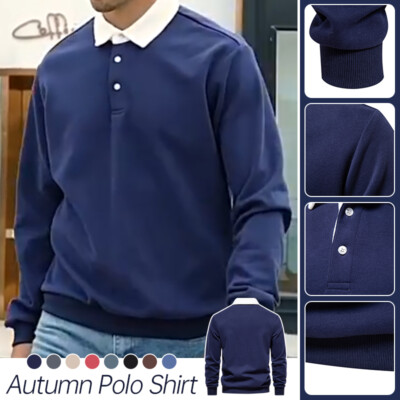 Men's Autumn Long Sleeved Polo Collar Sweatshirt Leisure and