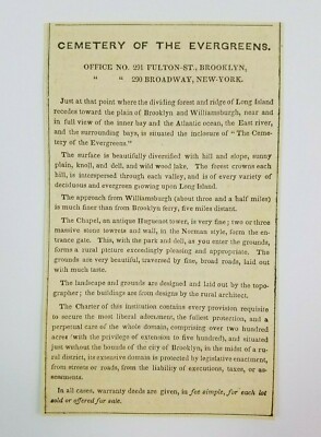 1854 New York City Evergreens Cemetery Advertisement Brooklyn Death Plot NYC