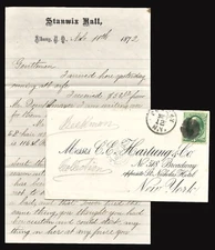 1872 Cover & Letter - C.E. Hartung & Co. New York - Stanwix Hall in Albany NY