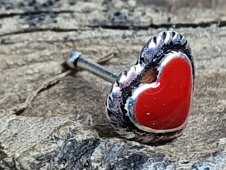 Corazón Nariz Stud Rojo Esmalte Bali Indio 22g (0.6mm) 925 Plata Esterlina Bo... - Imagen 3 de 4