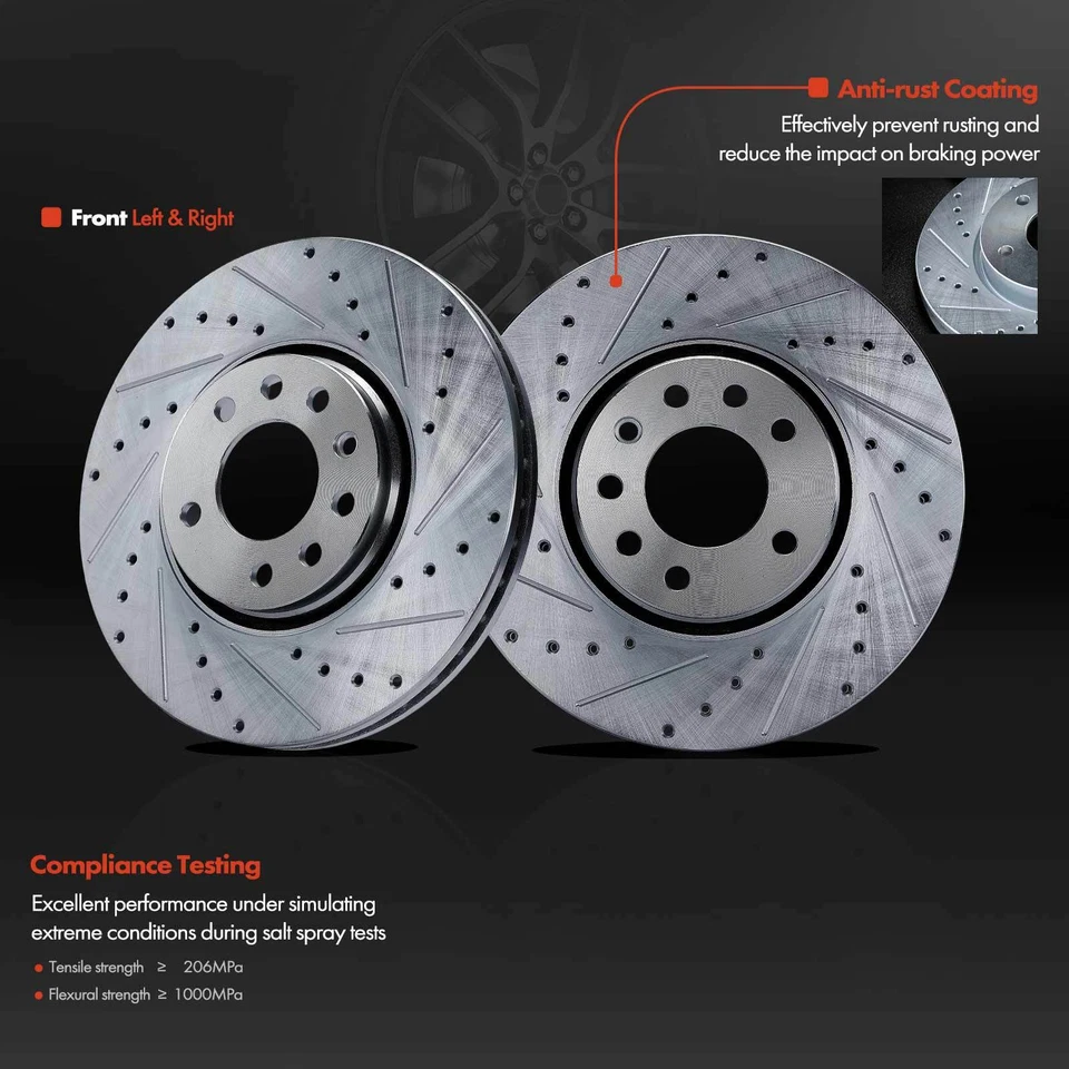 2x Rotores de freno perforados para Saab 9-3 2003-2011 9-3X 2010-2011 delantero izquierdo y derecho Foto 2 de 4