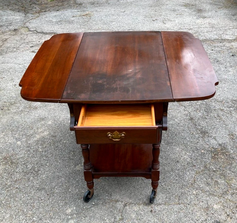 ANTIGUO CARRITO DE SERVIR BARRA DE TÉ HOJA CAÍDA MADERA ACABADO NOGAL VINTAGE - ¡RARO!! Foto 2 de 4