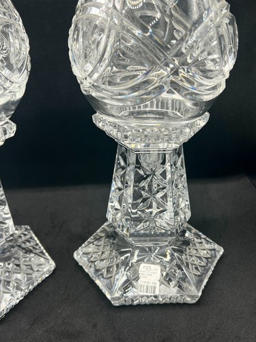 WATERFORD CRYSTAL TRINITY KNOT HURRICANE CANDLE HOLDERS SET ROMANCE OF IRELAND - Picture 3 of 21
