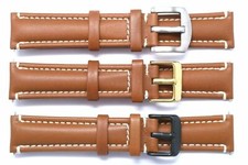 20mm Brown/White Quality Leather Men Watch Band Black, Gold, Silver Tone Buckle