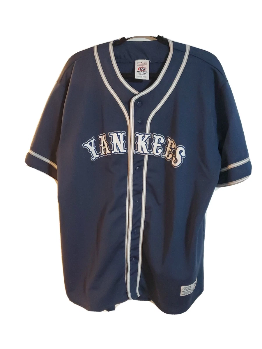 New York Yankees True Fan Dark Blue Button Down Jersey Adult Size