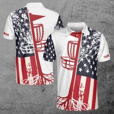Funny Custom Name American Flag Discs Golf Blue Patriotic Men's Polo Shirt S-5XL