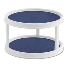 Copco Non-Skid 2 Tier Pantry Cabinet Lazy Susan Turntable, 12-Inch White/Blue 