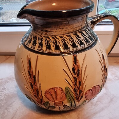 Alter Krug Für Blumen Oder Getränke Handarbeit Mit Weizen Ähren Und Mohn Dekor