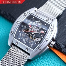 Mens Luxury Silver Automatic Mechanical Watch Luminous Dial Stainless Steel Mesh