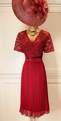 Phase Eight UK 12 Red Lace & Pleated Chiffon Belted Short Sleeve Occasion Dress | eBay UK Phase Eight UK 12 Red Lace & Pleated Chiffon Belted Short Sleeve Occasion Dress | eBay UK
