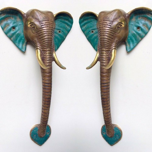 2 Ganesha Elephant DOOR PULL HANDLE 10 " long 100% BRASS trunk door aged 25 cm B