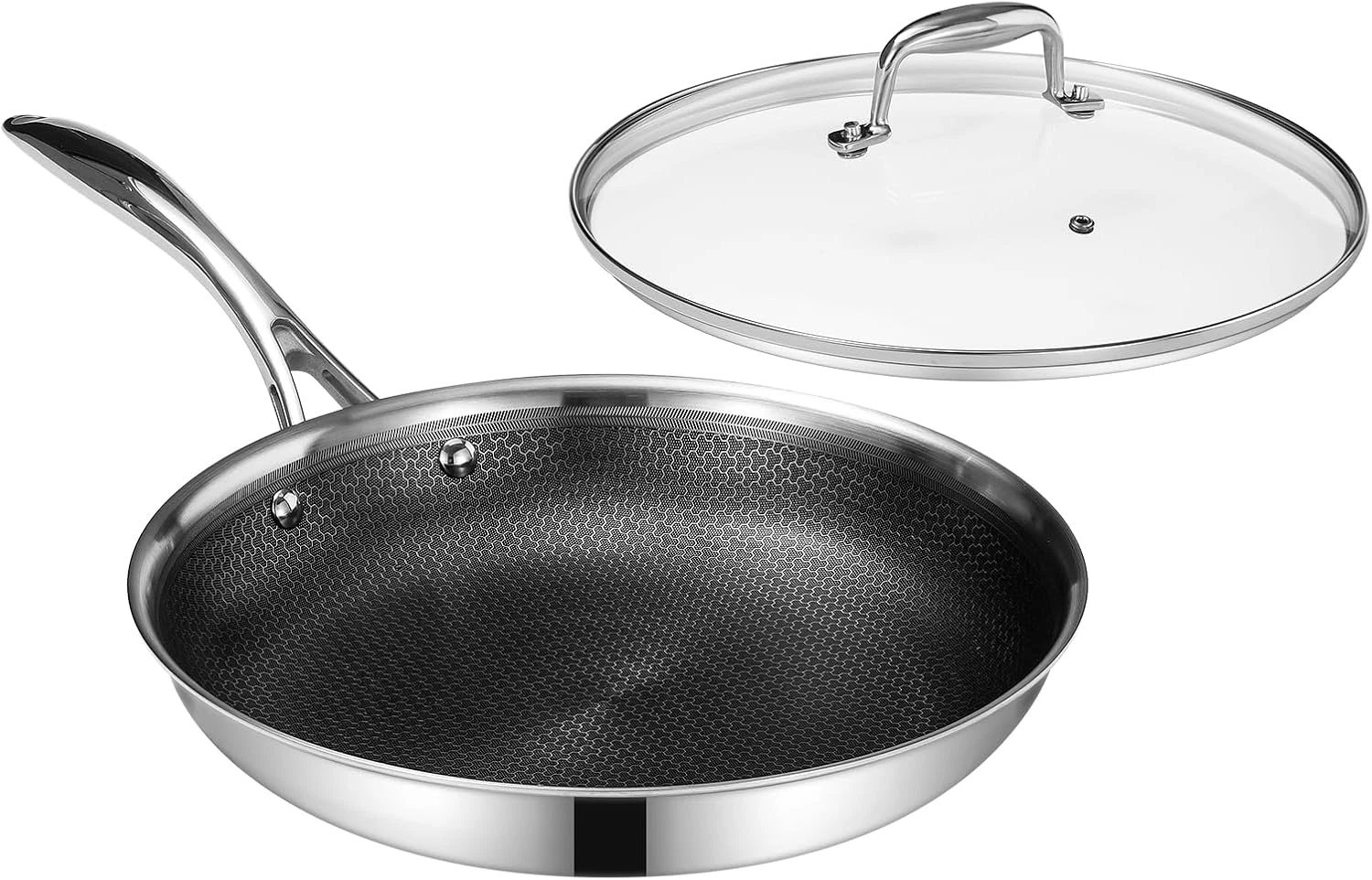 Hybrid Ceramic 12-Inch Nonstick Fry Pan with Glass Lid & Stay-Cool Handles