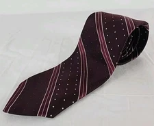 Strawbridge & Clothier NWT Mens Burgundy Striped Starred Tie, 55" Long 3" Wide