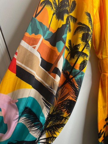 L'Atiste By Amy Button-Up Dress with Collar, Yellow with Palm Trees Size M - Picture 5 of 8