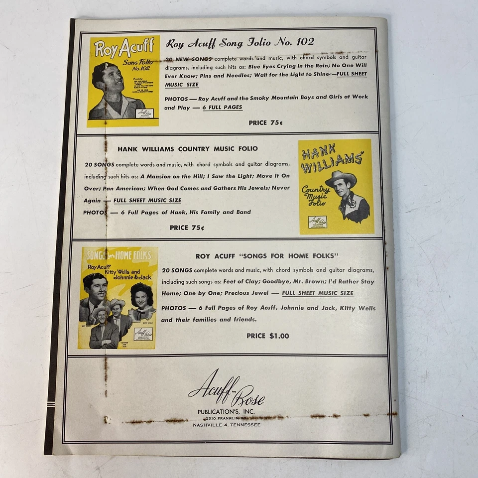 Roy Acuff Song Folio No. 102 20 canciones Acuff-Rose Publications de colección nuevo en stock Foto 4 de 4